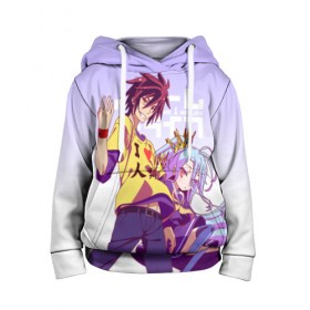 Детская толстовка 3D с принтом No Game No Life в Рязани, 100% полиэстер | двухслойный капюшон со шнурком для регулировки, мягкие манжеты на рукавах и по низу толстовки, спереди карман-кенгуру с мягким внутренним слоем | no game no life | аниме | без игры жизни нет | манга | нет игры   нет жизни | сора и сиро | широ