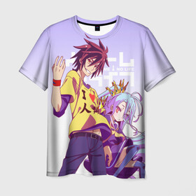 Мужская футболка 3D с принтом No Game No Life в Рязани, 100% полиэфир | прямой крой, круглый вырез горловины, длина до линии бедер | no game no life | аниме | без игры жизни нет | манга | нет игры   нет жизни | сора и сиро | широ