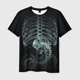 Мужская футболка 3D с принтом Чужой на Рентгене  в Рязани, 100% полиэфир | прямой крой, круглый вырез горловины, длина до линии бедер | alien | больница | больной | внутренний мир | врач | клиника | кости | пациент | ребра | рентген | скелет | снимок | хищник