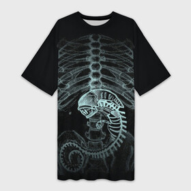 Платье-футболка 3D с принтом Чужой на Рентгене в Рязани,  |  | alien | больница | больной | внутренний мир | врач | клиника | кости | пациент | ребра | рентген | скелет | снимок | хищник