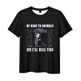 Мужская футболка 3D с принтом Be Kind to Animals в Рязани, 100% полиэфир | прямой крой, круглый вырез горловины, длина до линии бедер | be kind to animals | cinema | dog | dogs | john wick | keanu reeves | джон уик | животные | пес | собака