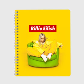 Тетрадь с принтом Billie Eilish в Рязани, 100% бумага | 48 листов, плотность листов — 60 г/м2, плотность картонной обложки — 250 г/м2. Листы скреплены сбоку удобной пружинной спиралью. Уголки страниц и обложки скругленные. Цвет линий — светло-серый
 | bad guy | bellyache | billie eilish | bury a friend | ocean eyes | when we all fall asleep where do we go | билли айлиш | музыка | певица