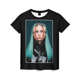 Женская футболка 3D с принтом Billie Eilish в Рязани, 100% полиэфир ( синтетическое хлопкоподобное полотно) | прямой крой, круглый вырез горловины, длина до линии бедер | bad guy | bellyache | billie eilish | bury a friend | ocean eyes | when we all fall asleep where do we go | билли айлиш | музыка | певица