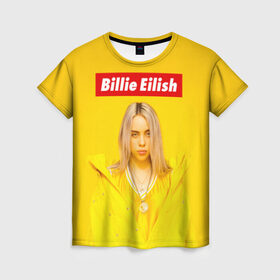 Женская футболка 3D с принтом Billie Eilish в Рязани, 100% полиэфир ( синтетическое хлопкоподобное полотно) | прямой крой, круглый вырез горловины, длина до линии бедер | bad guy | bellyache | billie eilish | bury a friend | ocean eyes | when we all fall asleep where do we go | билли айлиш | музыка | певица