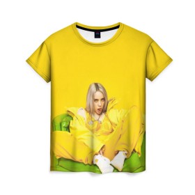 Женская футболка 3D с принтом Billie Eilish в Рязани, 100% полиэфир ( синтетическое хлопкоподобное полотно) | прямой крой, круглый вырез горловины, длина до линии бедер | bad guy | bellyache | billie eilish | bury a friend | ocean eyes | when we all fall asleep where do we go | билли айлиш | музыка | певица