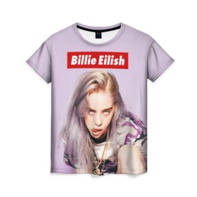 Женская футболка 3D с принтом Billie Eilish в Рязани, 100% полиэфир ( синтетическое хлопкоподобное полотно) | прямой крой, круглый вырез горловины, длина до линии бедер | bad guy | bellyache | billie eilish | bury a friend | ocean eyes | when we all fall asleep where do we go | билли айлиш | музыка | певица