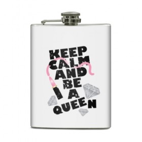 Фляга с принтом Keep calm and be a queen в Рязани, металлический корпус | емкость 0,22 л, размер 125 х 94 мм. Виниловая наклейка запечатывается полностью | Тематика изображения на принте: appeal | be | diamonds | faceted | font | inscription | keep calm | motto | pink | precious | princess | queen | slogan | stones | text | алмазы | блеск | бриллианты | будь | губн | девиз | драгоценные | камни | королева | лозунг | надпись | помада | приз