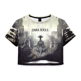 Женская футболка Cropp-top с принтом DARK SOULS в Рязани, 100% полиэстер | круглая горловина, длина футболки до линии талии, рукава с отворотами | Тематика изображения на принте: art | artwork | crown | dark soul | dark souls iii | death | digital art | embers | fanatsy | fire | flames | game | mask | skeletons | воин | минимализм | рыцарь | тёмные души