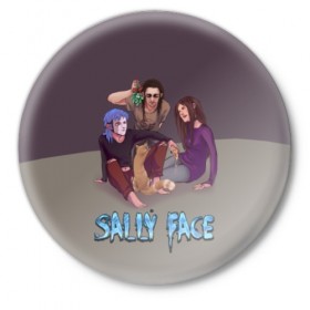 Значок с принтом Sally Face в Рязани,  металл | круглая форма, металлическая застежка в виде булавки | sally face | игра | компьютерная игра | лицо | маска | протез | салли фейс | школа | шрамы