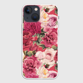 Чехол для iPhone 13 mini с принтом Акварель, розы в Рязани,  |  | art | bouquet | color | flora | flowers | graphic | illustration | leaves | nature | painting | petals | pink | plants | roses | watercolor | white | акварель | белые | букет | графическая | живопись | иллюстрация | искусство | лепестки | листья | природа