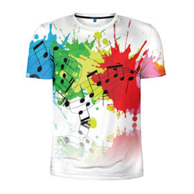 Мужская футболка 3D спортивная с принтом Ноты color в Рязани, 100% полиэстер с улучшенными характеристиками | приталенный силуэт, круглая горловина, широкие плечи, сужается к линии бедра | music | абстракция | книга | листы | музыка | музыкальный | ноты | произведение | страница | тетрадь