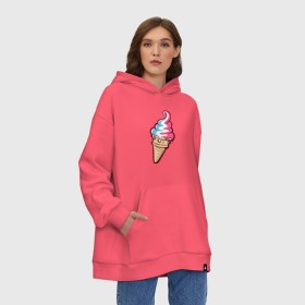 Худи SuperOversize хлопок с принтом Ice Cream в Рязани, 70% хлопок, 30% полиэстер, мягкий начес внутри | карман-кенгуру, эластичная резинка на манжетах и по нижней кромке, двухслойный капюшон
 | ice cream | мороженное | прикольный принт | принт футболка | рожок мороженного | футболка с принтом