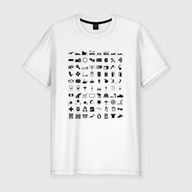 Мужская футболка премиум с принтом 80 знаков для общения в Рязани, 92% хлопок, 8% лайкра | приталенный силуэт, круглый вырез ворота, длина до линии бедра, короткий рукав | iconspeak | знание языков | объяснить на пальцах | пиктограммы значки travellers tshirt | понять иностранца | понять собеседника | путешествия | туризм | языковой барьер