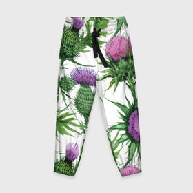 Детские брюки 3D с принтом Цветок репейника в Рязани, 100% полиэстер | манжеты по низу, эластичный пояс регулируется шнурком, по бокам два кармана без застежек, внутренняя часть кармана из мелкой сетки | акварель | мода | стиль | цветочки | цветы