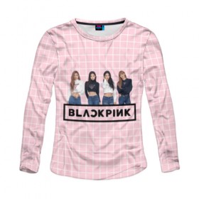 Женский лонгслив 3D с принтом Black Pink 2019 в Рязани, 100% полиэстер | длинные рукава, круглый вырез горловины, полуприлегающий силуэт | Тематика изображения на принте: 2019 | black | black pink | k pop | kill | kill this love | korea | logo | music | pink | pop | блек пинк | блэк пинк | газета | девушки | кпоп | лого | музыка | надпись | розовый