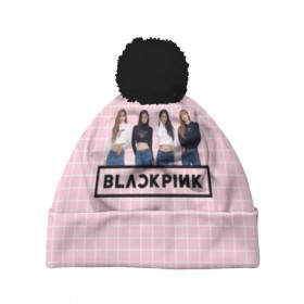 Шапка 3D c помпоном с принтом Black Pink 2019 в Рязани, 100% полиэстер | универсальный размер, печать по всей поверхности изделия | Тематика изображения на принте: 2019 | black | black pink | k pop | kill | kill this love | korea | logo | music | pink | pop | блек пинк | блэк пинк | газета | девушки | кпоп | лого | музыка | надпись | розовый