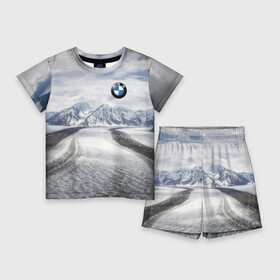 Детский костюм с шортами 3D с принтом BMW в Рязани,  |  | bmw | clouds | ice | mountains | prestige | road | sky | snow | бмв | горы | дорога | лед | небо | облака | престиж | снег