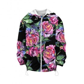 Детская куртка 3D с принтом Розовые пионы в Рязани, 100% полиэстер | застежка — молния, подол и капюшон оформлены резинкой с фиксаторами, по бокам — два кармана без застежек, один потайной карман на груди, плотность верхнего слоя — 90 г/м2; плотность флисового подклада — 260 г/м2 | Тематика изображения на принте: art | buds | flowers | leaves | painting | peonies | petals | pink | stems | summer | watercolor | акварель | бутоны | живопись | искусство | лепестки | лето | листья | пионы | розовые | цветы