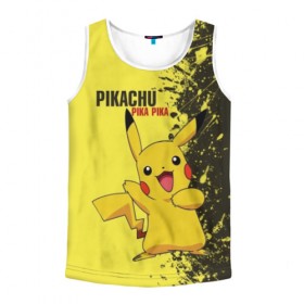 Мужская майка 3D с принтом Pikachu Pika Pika в Рязани, 100% полиэстер | круглая горловина, приталенный силуэт, длина до линии бедра. Пройма и горловина окантованы тонкой бейкой | Тематика изображения на принте: pika | pikachu | аниме | детская | детям | игры | молния | мышка | мышь | пика | пикачу | покемон | покемоны