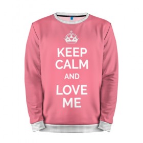 Мужской свитшот 3D с принтом Keep calm and love me в Рязани, 100% полиэстер с мягким внутренним слоем | круглый вырез горловины, мягкая резинка на манжетах и поясе, свободная посадка по фигуре | and | call | crown | girl | heart | keep calm | keyboard | lips | me | red | royal | slogan | text | valentines day | валентина | губы | девиз | девушка | день | и | клавиатура | клавиши | королевская | корона | красный | лозунг | люби | любовь | меня | н