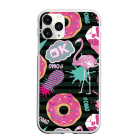 Чехол для iPhone 11 Pro Max матовый с принтом Пончики мопсы и фламинго в Рязани, Силикон |  | bird | blots | breed | crown | dog | donuts | flamingo | ici | kiss | lips | pastries | pineapple | pink | pug | splashes | stripes | sweet | ананас | брызги | выпечка | глазурь | губы | женские | кляксы | корона | мопс | отпечаток | полосы | пончики | по