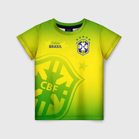 Детская футболка 3D с принтом Бразилия в Рязани, 100% гипоаллергенный полиэфир | прямой крой, круглый вырез горловины, длина до линии бедер, чуть спущенное плечо, ткань немного тянется | brasil | brazil | бразилия | бразильская сборная | сборная бразилии | сборная бразилии по футболу | сборные | форма | футбол | футбольные сборные | чемпионат мира