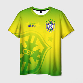 Мужская футболка 3D с принтом Бразилия в Рязани, 100% полиэфир | прямой крой, круглый вырез горловины, длина до линии бедер | brasil | brazil | бразилия | бразильская сборная | сборная бразилии | сборная бразилии по футболу | сборные | форма | футбол | футбольные сборные | чемпионат мира