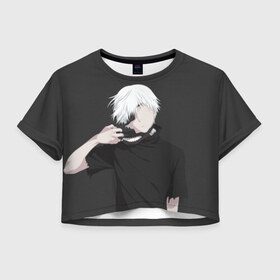 Женская футболка Cropp-top с принтом Kaneki Ken в Рязани, 100% полиэстер | круглая горловина, длина футболки до линии талии, рукава с отворотами | anteiku | ghoul | kaneki | ken | tokyo | антейку | гуль | канеки | кен | токийский