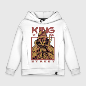 Детское худи Oversize хлопок с принтом King of the street в Рязани, френч-терри — 70% хлопок, 30% полиэстер. Мягкий теплый начес внутри —100% хлопок | боковые карманы, эластичные манжеты и нижняя кромка, капюшон на магнитной кнопке | Тематика изображения на принте: king | животные | звери | король | король улиц | кот | кошка | кошки | лев | природа | улица