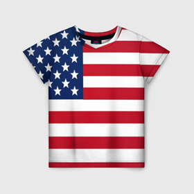 Детская футболка 3D с принтом USA в Рязани, 100% гипоаллергенный полиэфир | прямой крой, круглый вырез горловины, длина до линии бедер, чуть спущенное плечо, ткань немного тянется | usa | абстракция | америка | американский | герб | звезды | краска | символика сша | страны | сша | флаг | штаты