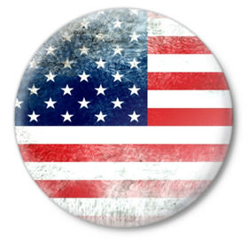 Значок с принтом Америка Флаг в Рязани,  металл | круглая форма, металлическая застежка в виде булавки | usa | абстракция | америка | американский | герб | звезды | краска | символика сша | страны | сша | флаг | штаты