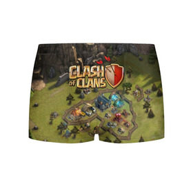 Мужские трусы 3D с принтом Clash of Clans в Рязани, 50% хлопок, 50% полиэстер | классическая посадка, на поясе мягкая тканевая резинка | Тематика изображения на принте: base | clan wars | coc | hall | hog rider | royale | town | trap | база | гоблин | золото | клеш оф кленс | кок | крепость | кристаллы | трофей | эликсир