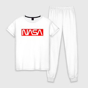 Женская пижама хлопок с принтом NASA в Рязани, 100% хлопок | брюки и футболка прямого кроя, без карманов, на брюках мягкая резинка на поясе и по низу штанин | galaxy | nasa | space | space company | star | астрономия | галактика | звезды | космическая компания | космос | наса