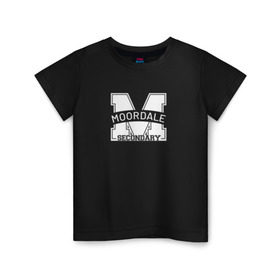 Детская футболка хлопок с принтом Moordale School в Рязани, 100% хлопок | круглый вырез горловины, полуприлегающий силуэт, длина до линии бедер | moordale | moordale school | moordale secondary | половое воспитание