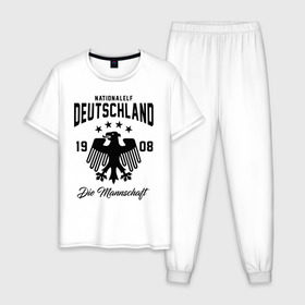 Мужская пижама хлопок с принтом Сборная Германии в Рязани, 100% хлопок | брюки и футболка прямого кроя, без карманов, на брюках мягкая резинка на поясе и по низу штанин
 | deutsche | deutschland | die mannschaft | germany | германия | немецкая сборная | сборная | сборная гемании по футболу | сборная германии | форма | футбол