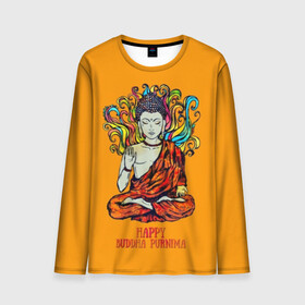 Мужской лонгслив 3D с принтом Happy Buddha Purnima в Рязани, 100% полиэстер | длинные рукава, круглый вырез горловины, полуприлегающий силуэт | Тематика изображения на принте: buddha | golden | happy | indian | kesa | lotus | monk | orange | ornament | pattern | pose | religion | shakyamuni | spiritual | te | будда | буддизм | духовный | золотой | индийский | кашая | кэса | лотос | оранжевый | орнамент | основатель | по