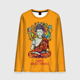 Мужской лонгслив 3D с принтом Happy Buddha Purnima в Рязани, 100% полиэстер | длинные рукава, круглый вырез горловины, полуприлегающий силуэт | buddha | golden | happy | indian | kesa | lotus | monk | orange | ornament | pattern | pose | religion | shakyamuni | spiritual | te | будда | буддизм | духовный | золотой | индийский | кашая | кэса | лотос | оранжевый | орнамент | основатель | по