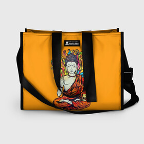 Сумка-шоппер 3D с принтом Happy Buddha Purnima в Рязани, 100% полиэстер | застегивается на металлическую кнопку; внутренний карман застегивается на молнию. Стенки укреплены специальным мягким материалом, чтобы защитить содержимое от несильных ударов
 | buddha | golden | happy | indian | kesa | lotus | monk | orange | ornament | pattern | pose | religion | shakyamuni | spiritual | te | будда | буддизм | духовный | золотой | индийский | кашая | кэса | лотос | оранжевый | орнамент | основатель | по