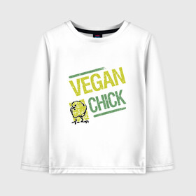 Детский лонгслив хлопок с принтом Vegan Chick в Рязани, 100% хлопок | круглый вырез горловины, полуприлегающий силуэт, длина до линии бедер | earth | green | greenpaece | nature | sport | vegan | world | yoga | веган | вегетарианец | гринпис | дерево | еда | животные | жизнь | здоровье | зеленый | йога | лес | мир | овощи | пища | планета | природа | птица | растение | спорт