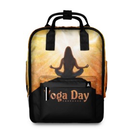 Женский рюкзак 3D с принтом International Yoga Day в Рязани, 100% полиэстер | лямки с регулируемой длиной, сверху ручки, чтобы рюкзак нести как сумку. Основное отделение закрывается на молнию, как и внешний карман. Внутри два дополнительных кармана, один из которых закрывается на молнию. По бокам два дополнительных кармашка, куда поместится маленькая бутылочка
 | Тематика изображения на принте: 21 июня | day | energy | girl | international | ju | lightning | lotus | meditation | mountain | pose | silhouette | sky | space | stars | universe | woman | yoga | yogi | вселенная | гора | девушка | день | женщина | звёзды | йог | йоги | космос | лотос 