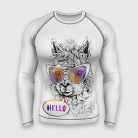 Мужской рашгард 3D с принтом Лама в Рязани,  |  | alpaca | animal | beautiful | cute | drawing | graphics | head | hello | hipster | inscription | llama | rainbow | shaggy | альпака | голова | графика | животное | красивая | лама | милая | надпись | очки | привет | радуга | рисунок |