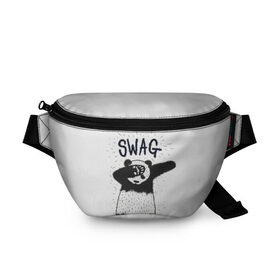 Поясная сумка 3D с принтом Swag Panda в Рязани, 100% полиэстер | плотная ткань, ремень с регулируемой длиной, внутри несколько карманов для мелочей, основное отделение и карман с обратной стороны сумки застегиваются на молнию | animal | art | authority | bear | dab | drawing | gesture | graphics | indisputable | panda | swag | wild | авторитет | графика | даб | дикий | жест | животное | искусство | медведь | непререкаемый | панда | рисунок | свэг