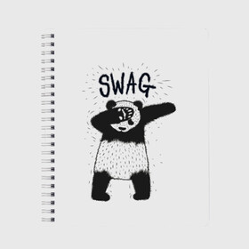 Тетрадь с принтом Swag Panda в Рязани, 100% бумага | 48 листов, плотность листов — 60 г/м2, плотность картонной обложки — 250 г/м2. Листы скреплены сбоку удобной пружинной спиралью. Уголки страниц и обложки скругленные. Цвет линий — светло-серый
 | Тематика изображения на принте: animal | art | authority | bear | dab | drawing | gesture | graphics | indisputable | panda | swag | wild | авторитет | графика | даб | дикий | жест | животное | искусство | медведь | непререкаемый | панда | рисунок | свэг