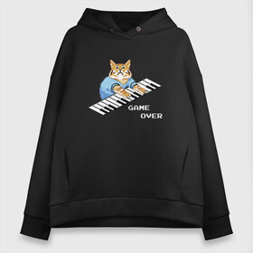 Женское худи Oversize хлопок с принтом IT CROWD 8 bit cat в Рязани, френч-терри — 70% хлопок, 30% полиэстер. Мягкий теплый начес внутри —100% хлопок | боковые карманы, эластичные манжеты и нижняя кромка, капюшон на магнитной кнопке | Тематика изображения на принте: 8 bit cat | 8 бит кот | cat | game | game over | it crowd | old gamer | компьютерщики | котики | котэ | майка роя