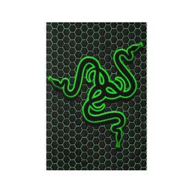 Обложка для паспорта матовая кожа с принтом RAZER в Рязани, натуральная матовая кожа | размер 19,3 х 13,7 см; прозрачные пластиковые крепления | game | razer | texture | зеленый | игровое лого | игромания | игры | рэйзер | текстуры