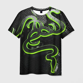 Мужская футболка 3D с принтом RAZER в Рязани, 100% полиэфир | прямой крой, круглый вырез горловины, длина до линии бедер | game | razer | texture | зеленый | игровое лого | игромания | игры | рэйзер | текстуры
