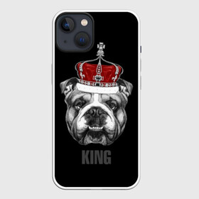 Чехол для iPhone 13 с принтом Английский бульдог с короной в Рязани,  |  | animals | authority | breed | bulldog | cool | crown | dog | english | fighting | head | illustration | inscription | king | muzzle | supreme | swag | авторитет | английский | бойцовый | бульдог | верховный | голова | животные | иллюстрация | король | кор