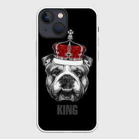 Чехол для iPhone 13 mini с принтом Английский бульдог с короной в Рязани,  |  | animals | authority | breed | bulldog | cool | crown | dog | english | fighting | head | illustration | inscription | king | muzzle | supreme | swag | авторитет | английский | бойцовый | бульдог | верховный | голова | животные | иллюстрация | король | кор