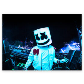 Поздравительная открытка с принтом MARSHMELLO в Рязани, 100% бумага | плотность бумаги 280 г/м2, матовая, на обратной стороне линовка и место для марки
 | america | dj | marshmello | smile | usa | америка | маршмелло | маршмелоу | смайл | сша