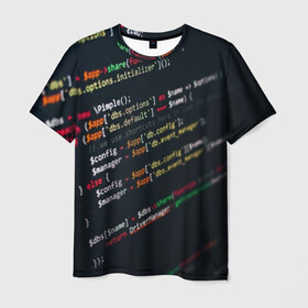 Мужская футболка 3D с принтом ПРОГРАММИСТ в Рязани, 100% полиэфир | прямой крой, круглый вырез горловины, длина до линии бедер | Тематика изображения на принте: anonymus | cod | hack | hacker | it | program | texture | айти | аноним | анонимус | взлом | код | кодинг | программа | программист | текстура | хак | хакер